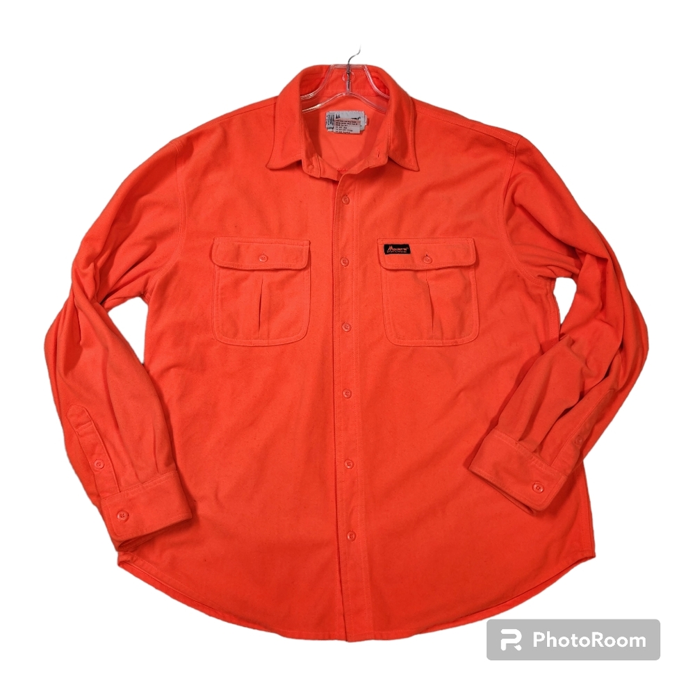Mount'N Prairie Mens Safety Orange Fleece Button Up Long Sleeve Shirt Sz XL